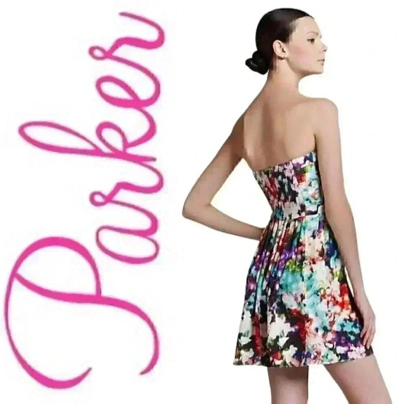 Parker Lily Secret Garden Women's 100% Silk Strapless Dress - Picture 1 of 13